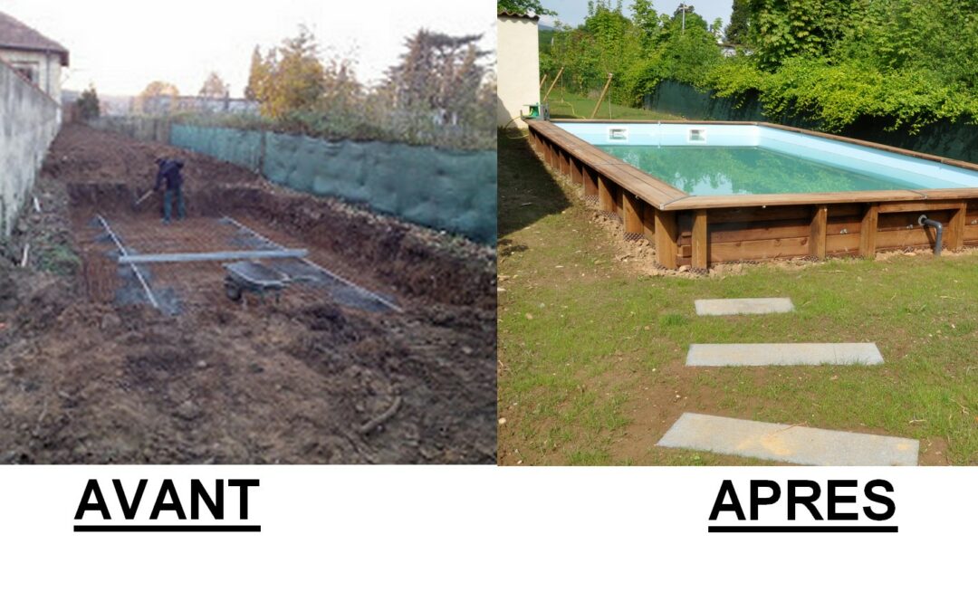 Aménagement de jardin et insertion d’une piscine en bois semi enterrée